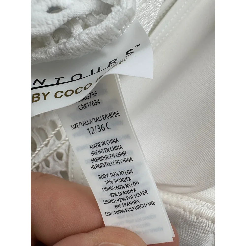 Coco Reef Contours Swimsuit Womens 12/36c Shapemaker White Crochet One Piece NWT - Picture 7 of 10